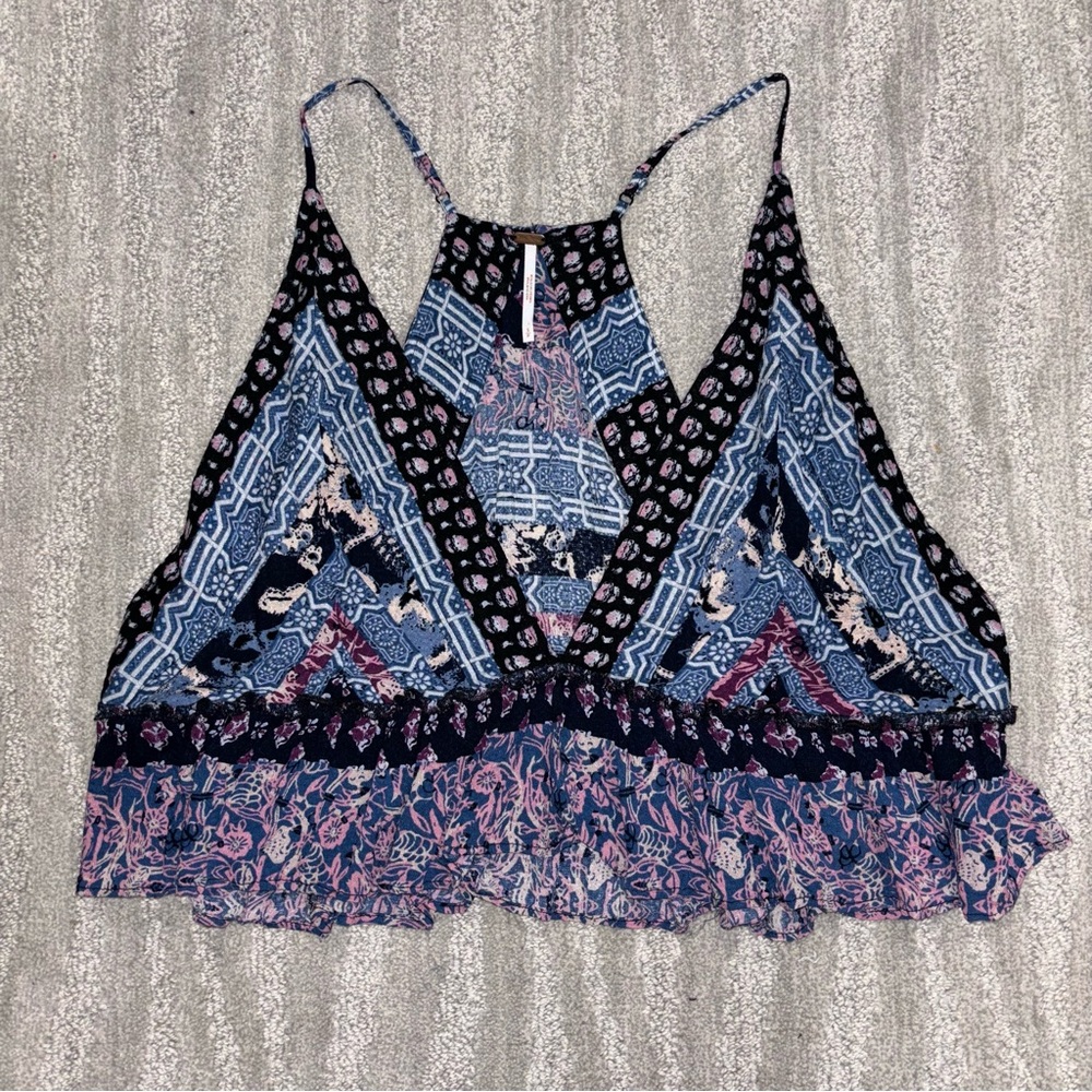 Free People V-Neck Boho Ruffle Sleeveless Crop Top Women’s Sz S
